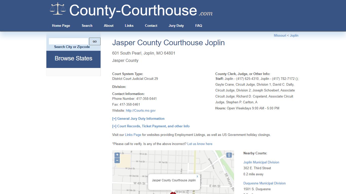 Jasper County Courthouse Joplin in Joplin, MO - Court Information